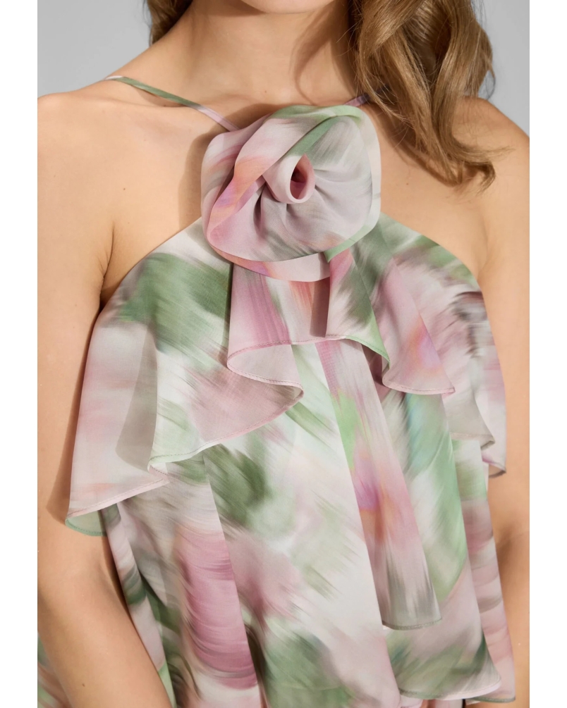Swing Printed chiffon evening dress matcha green/vintage pink