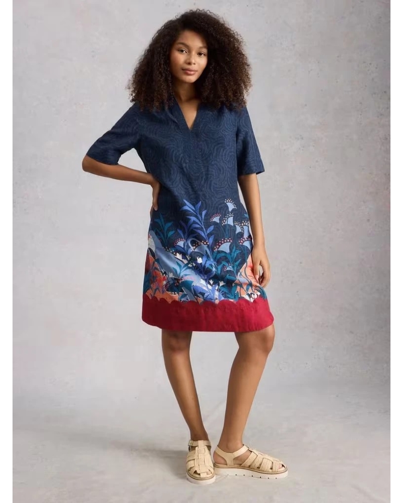 White Stuff June linen dress navy navy pr
