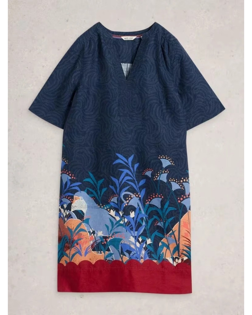 White Stuff June linen dress navy navy pr