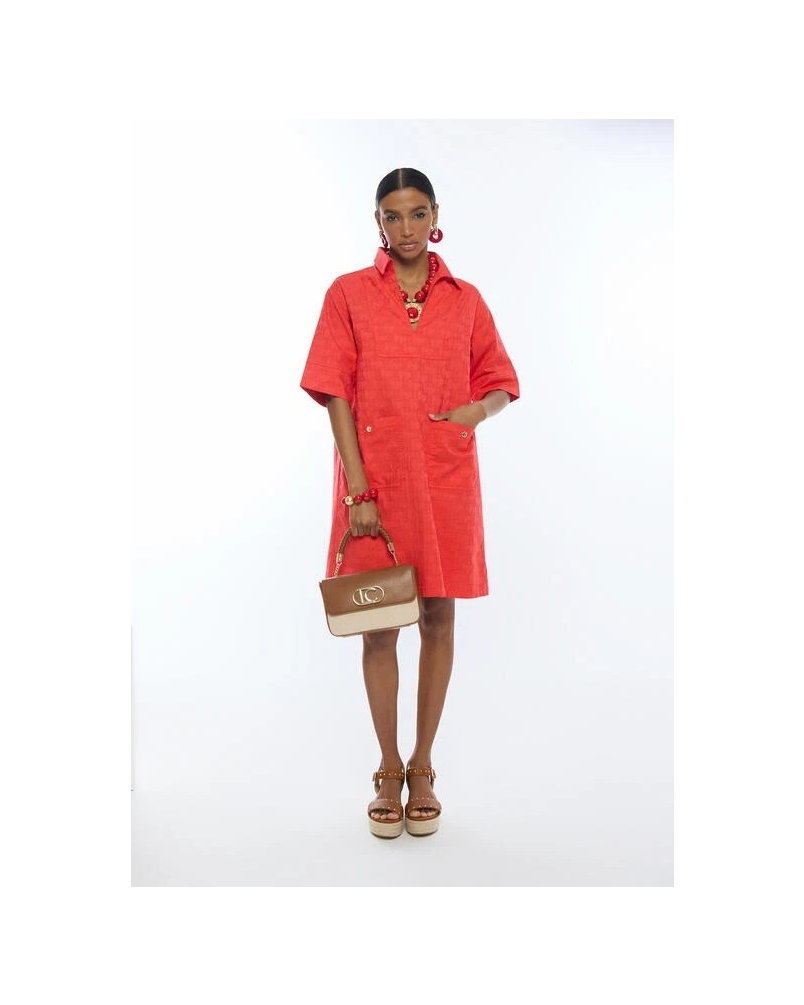 Lola Casademunt Dress with jacquard LC logo coral
