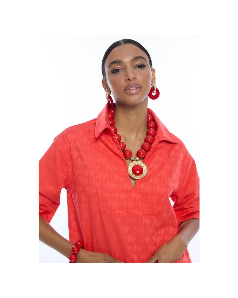Lola Casademunt Dress with jacquard LC logo coral