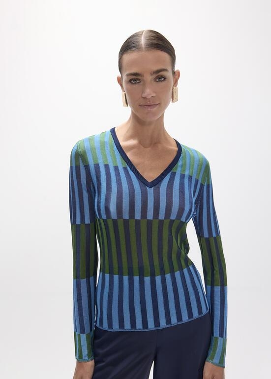 Lola Casademunt Bicolor ribbed sweater verde-azul