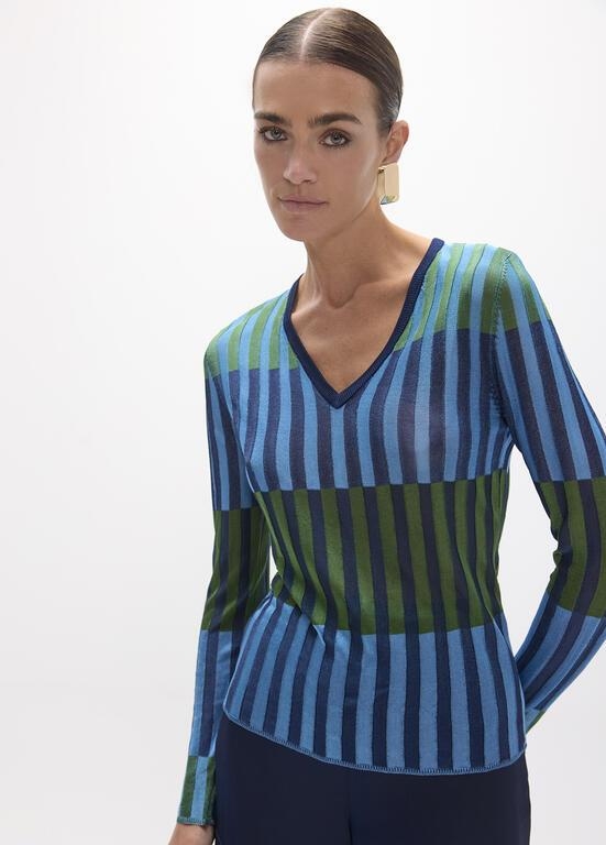 Lola Casademunt Bicolor ribbed sweater verde-azul