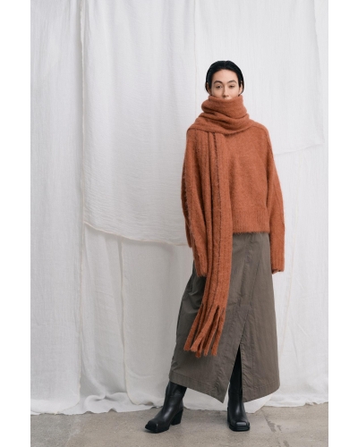 Rabens Saloner Mabeka - Fluffy knit funnel neck sweater redwood