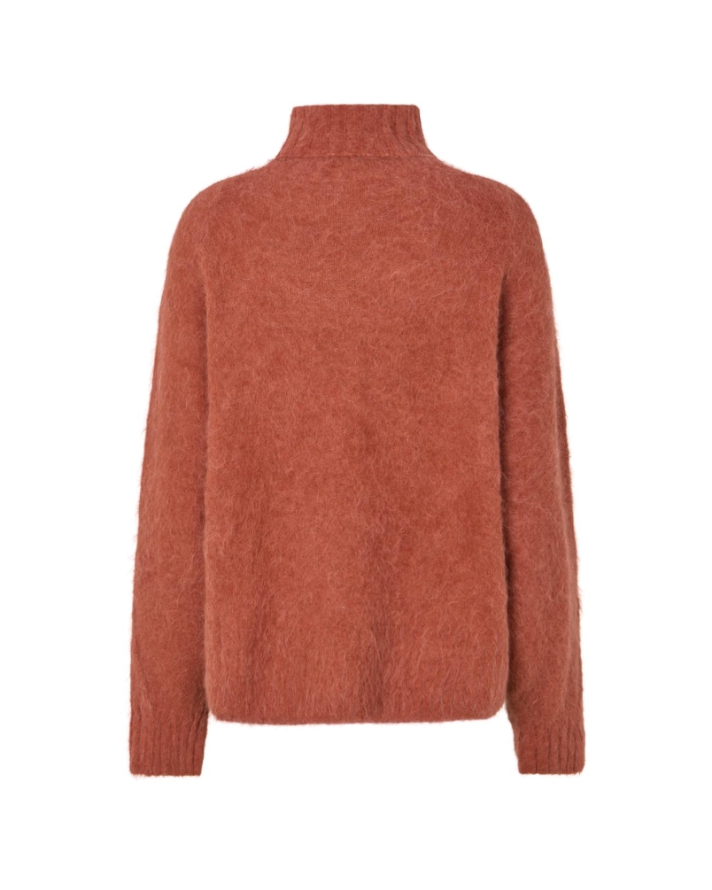 Rabens Saloner Mabeka - Fluffy knit funnel neck sweater redwood