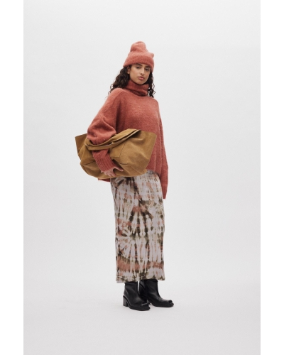 Rabens Saloner Mabeka - Fluffy knit funnel neck sweater redwood