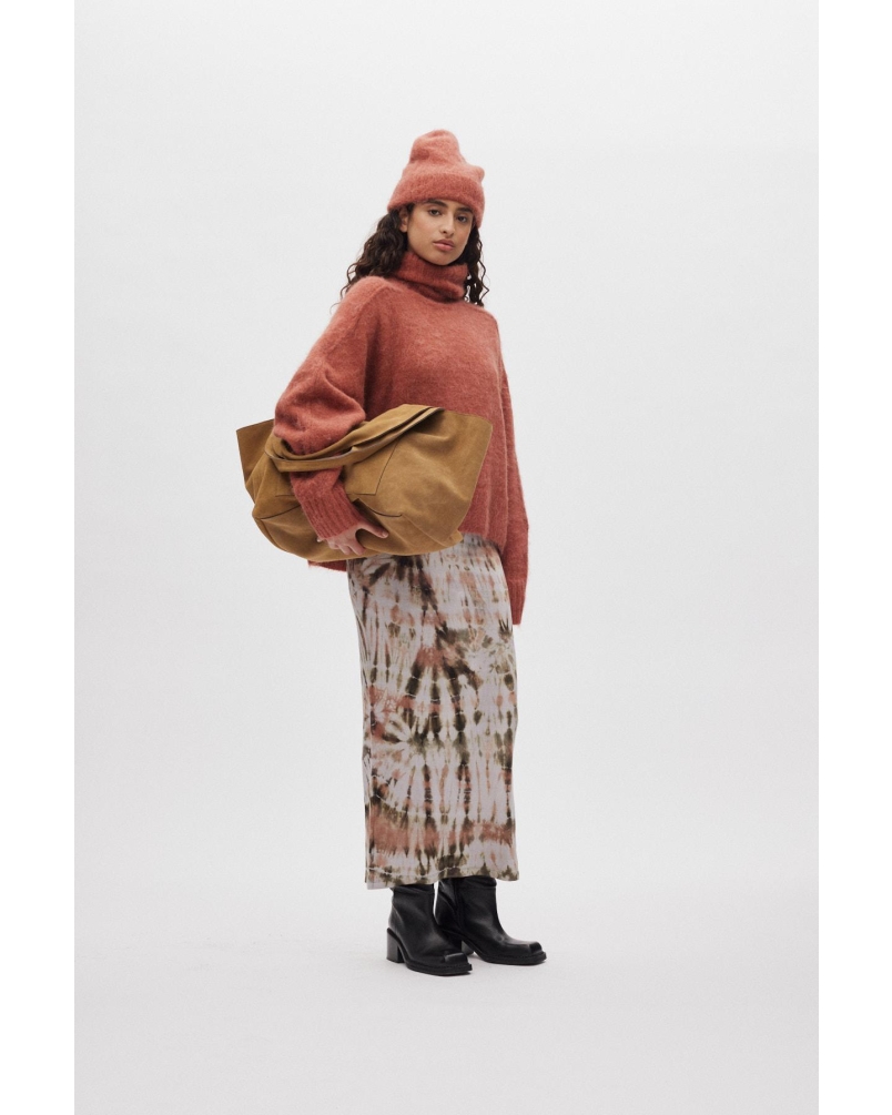 Rabens Saloner Mabeka - Fluffy knit funnel neck sweater redwood