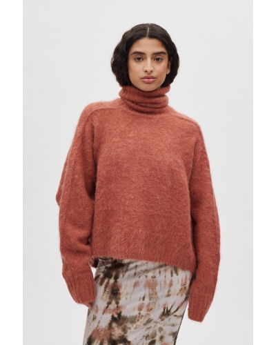 Rabens Saloner Mabeka - Fluffy knit funnel neck sweater redwood