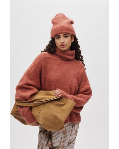 Rabens Saloner Mabeka - Fluffy knit funnel neck sweater redwood