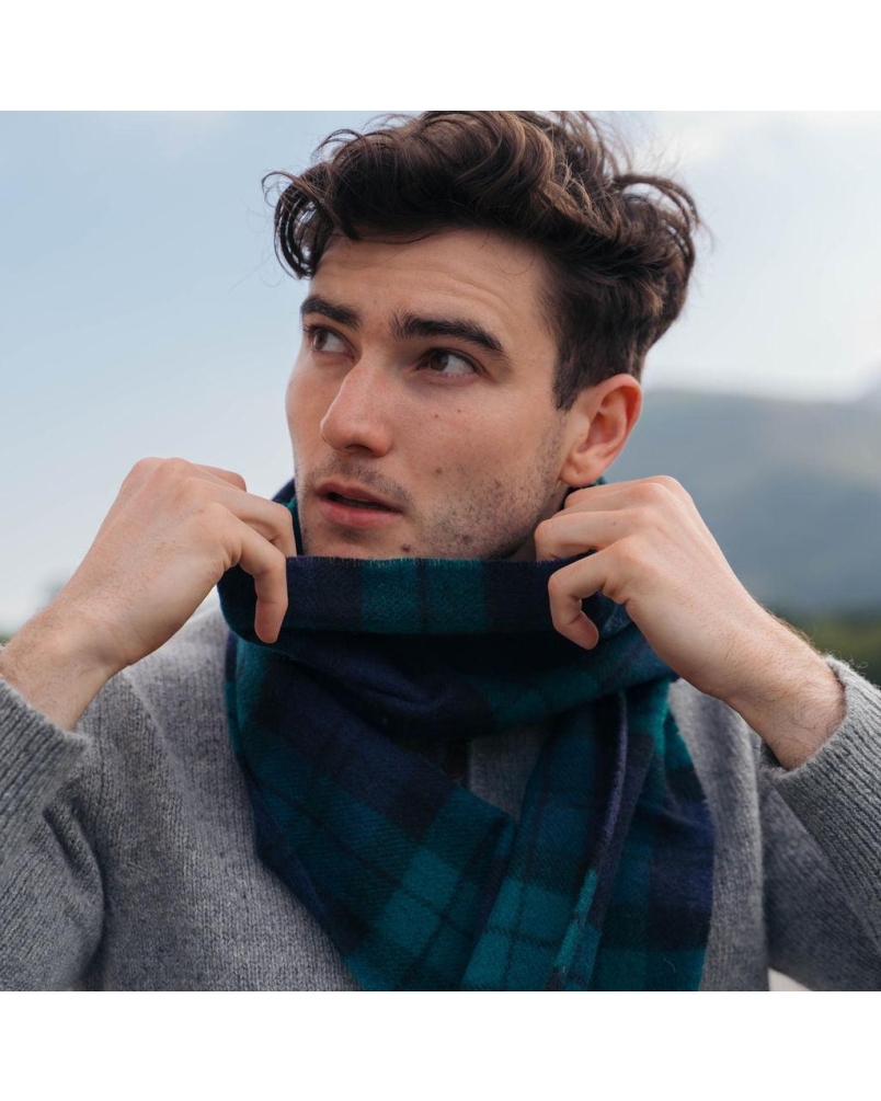 John Hanly Irish wool scarf black watch tartan