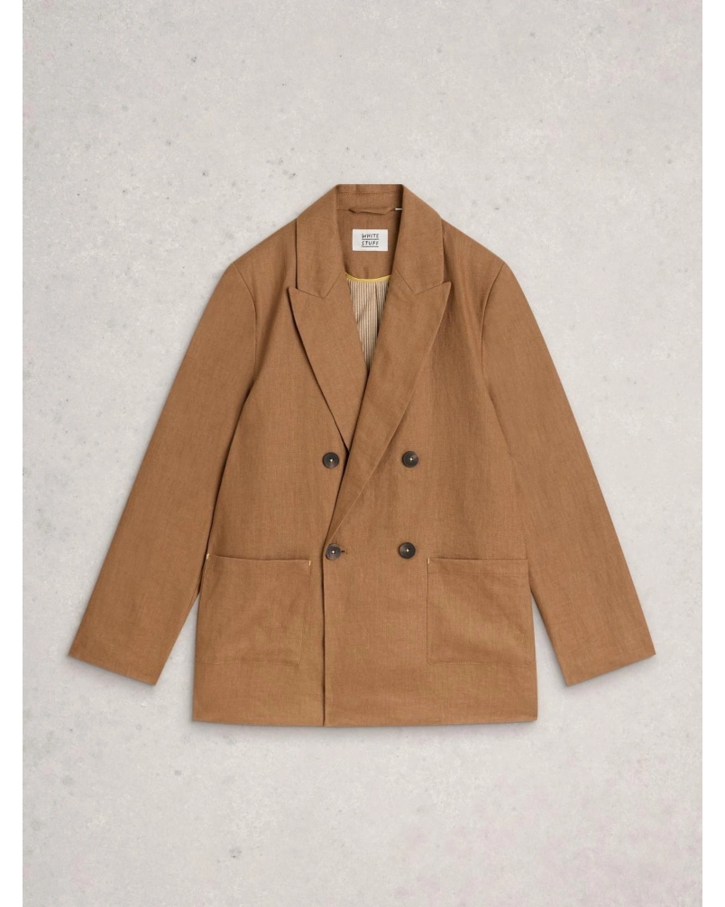 White Stuff Sasha linen blazer mid tan