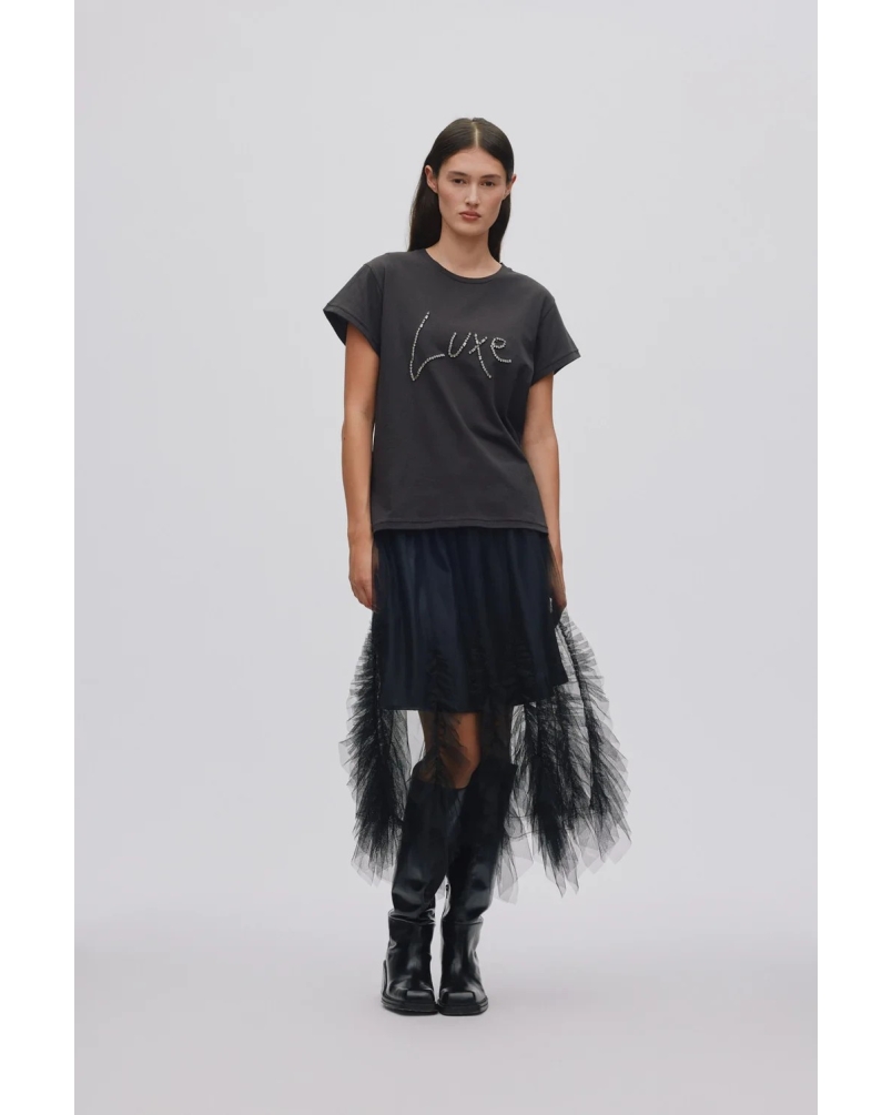 Rabens Saloner Glenda frilly tulle skirt black