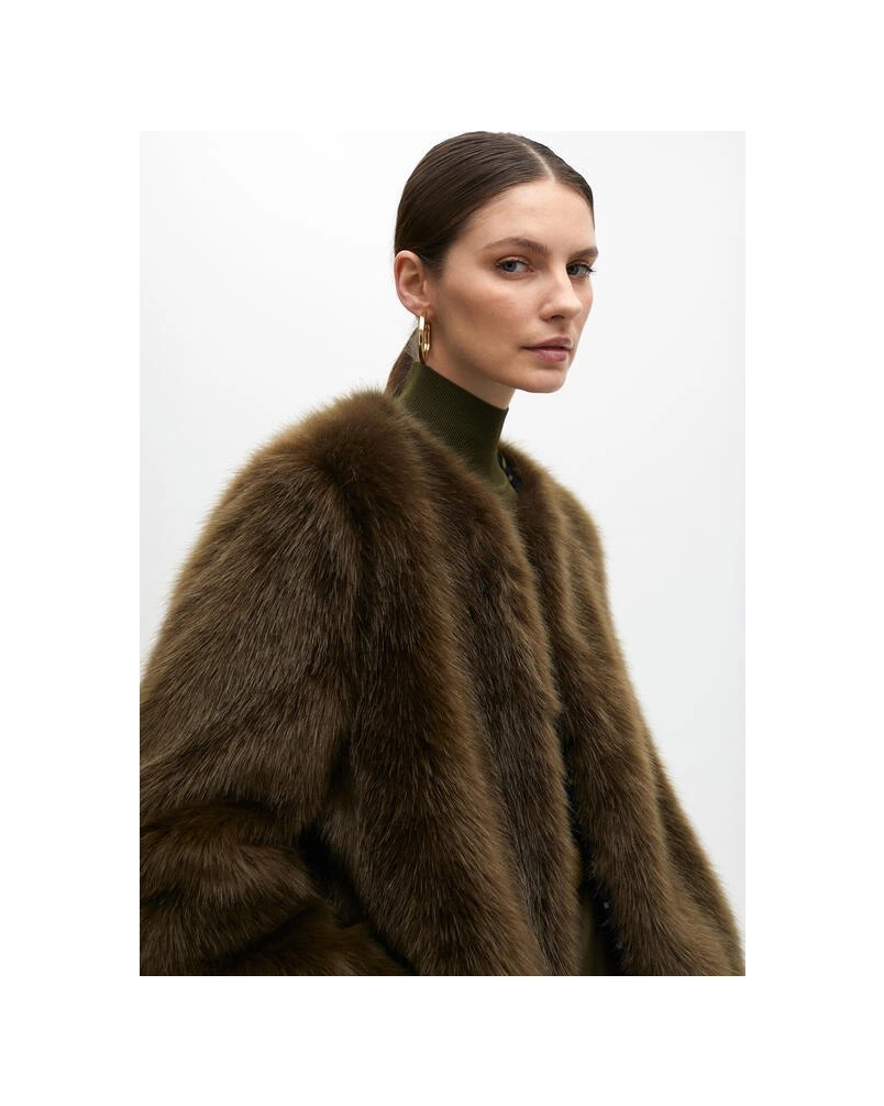 SHORT FUZZY COAT kaki