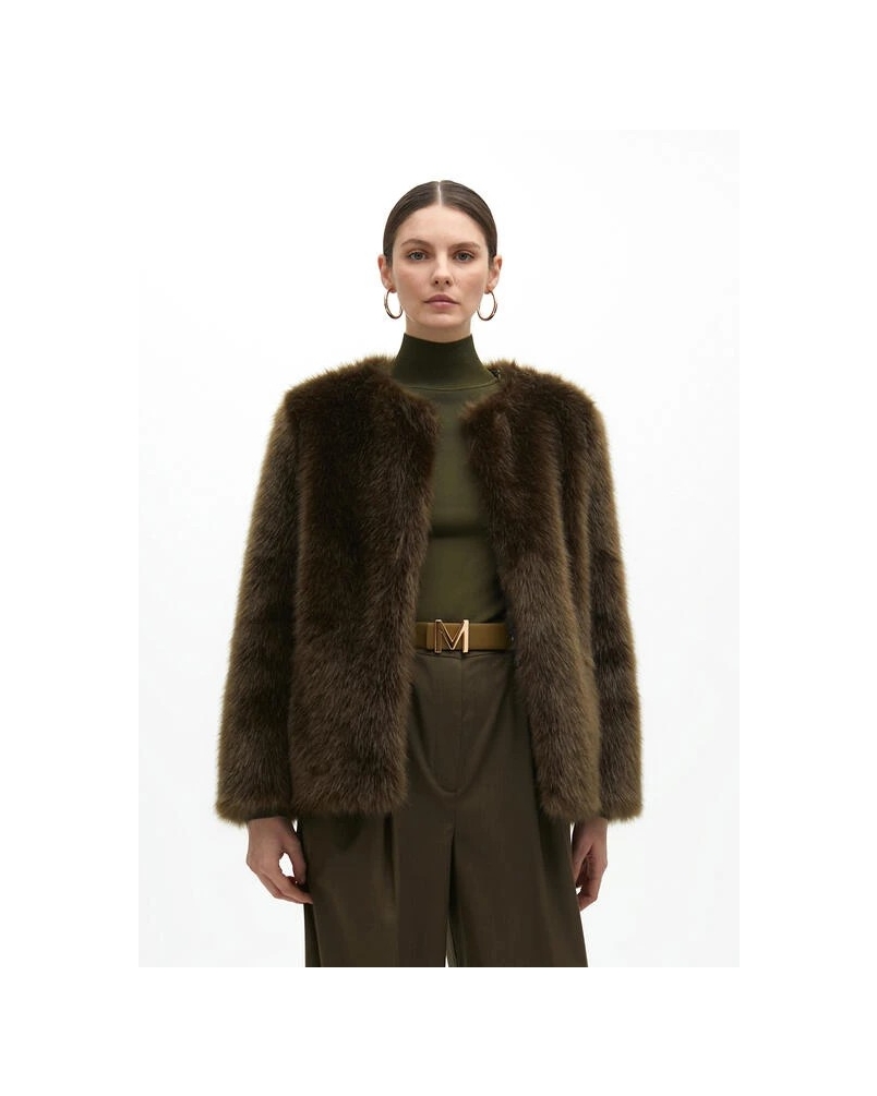 SHORT FUZZY COAT kaki