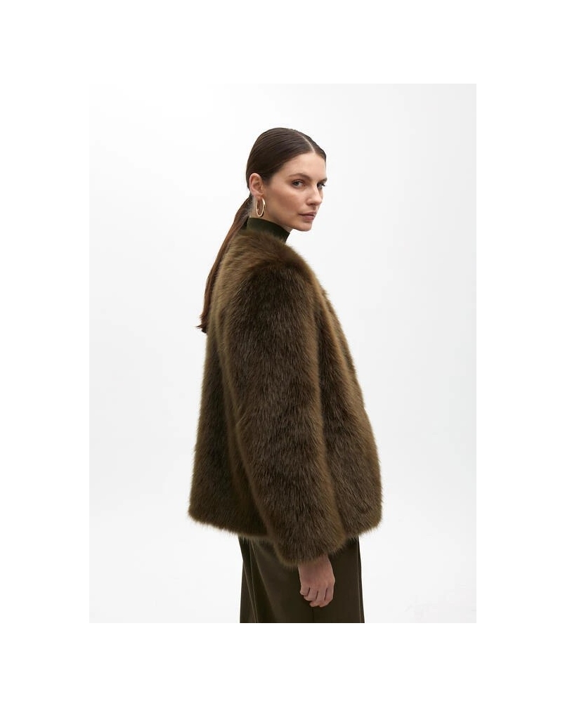 SHORT FUZZY COAT kaki