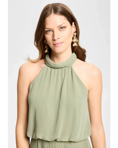 Swing Evening dress made of chiffon with pleated skirt khaki green