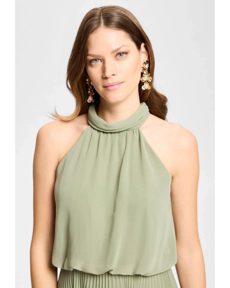 Swing Evening dress made of chiffon with pleated skirt khaki green