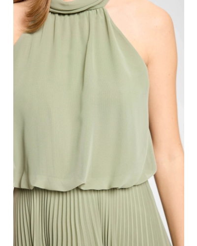 Swing Evening dress made of chiffon with pleated skirt khaki green