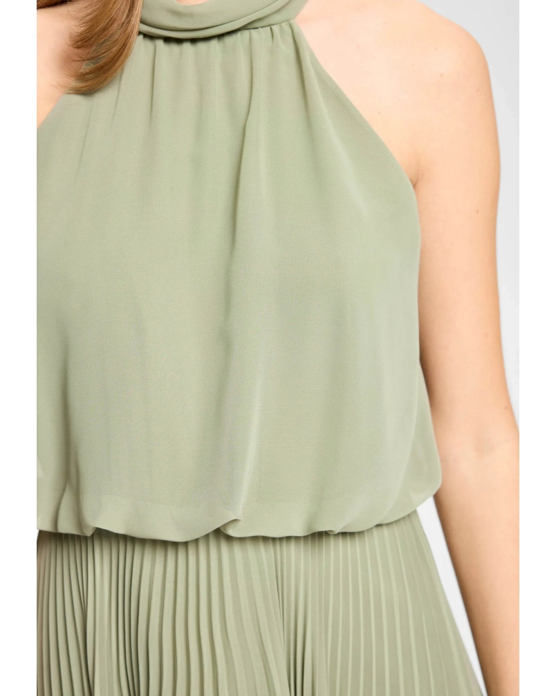 Swing Evening dress made of chiffon with pleated skirt khaki green