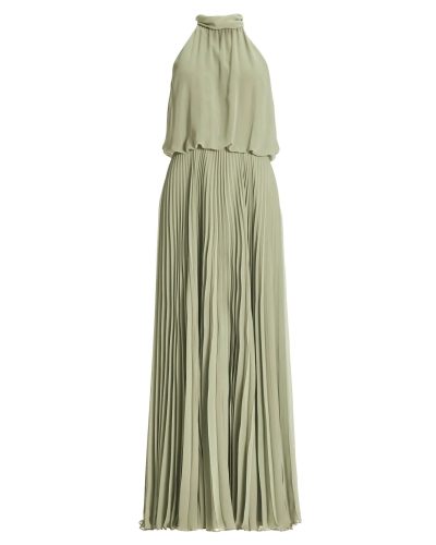 Swing Evening dress made of chiffon with pleated skirt khaki green