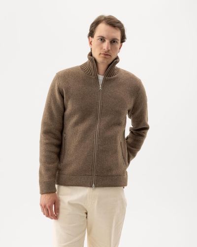 Holebrook Mans Zip WP Knitted windproof sweater in wool blend walnut