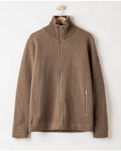 Holebrook Mans Zip WP Knitted windproof sweater in wool blend walnut