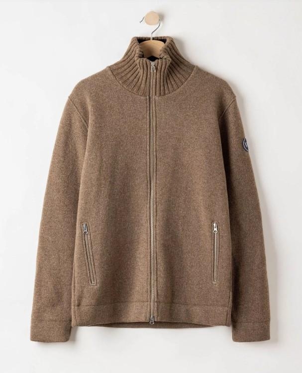 Holebrook Mans Zip WP Knitted windproof sweater in wool blend walnut