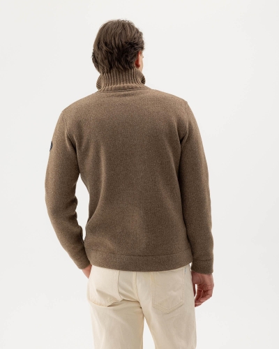 Holebrook Mans Zip WP Knitted windproof sweater in wool blend walnut