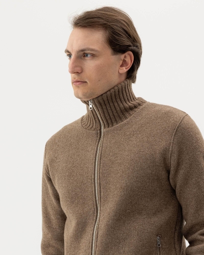Holebrook Mans Zip WP Knitted windproof sweater in wool blend walnut