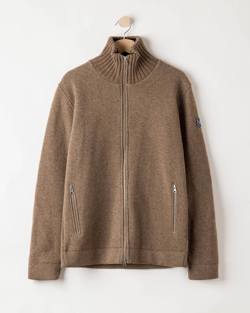 Holebrook Mans Zip WP Knitted windproof sweater in wool blend walnut