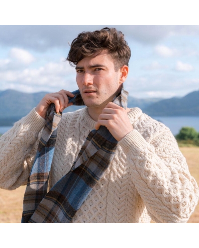 John Hanly Irish wool scarf blue charcoal sage