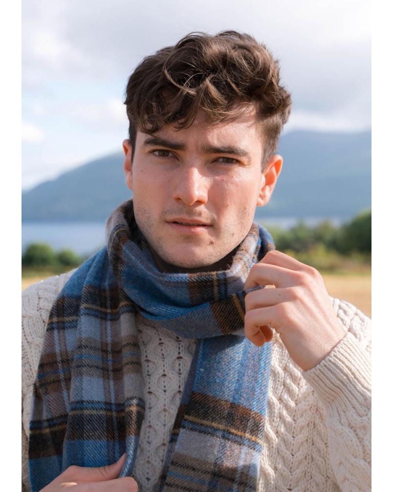 John Hanly Irish wool scarf blue charcoal sage