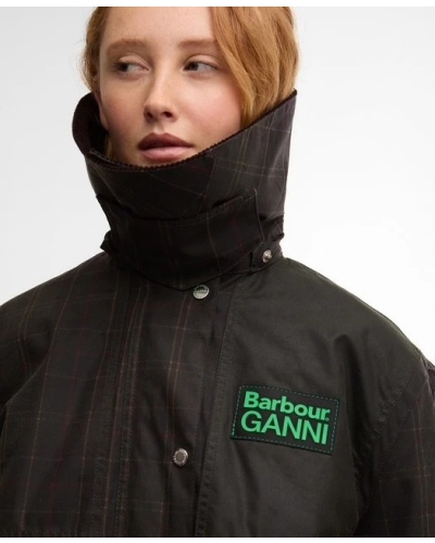Barbour x GANNI tartan waxed duffle coat classic tartan/fern