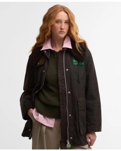 Barbour x GANNI tartan waxed duffle coat classic tartan/fern