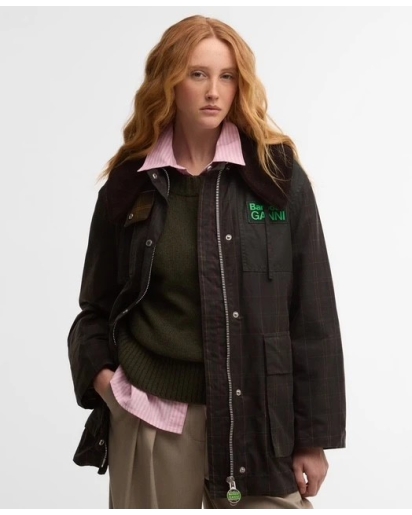 BARBOUR x GANNI Barbour x GANNI tartan waxed duffle coat