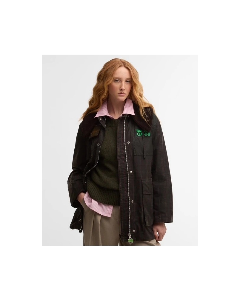 Barbour x GANNI tartan waxed duffle coat classic tartan/fern