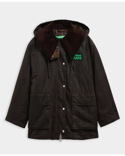 Barbour x GANNI tartan waxed duffle coat classic tartan/fern
