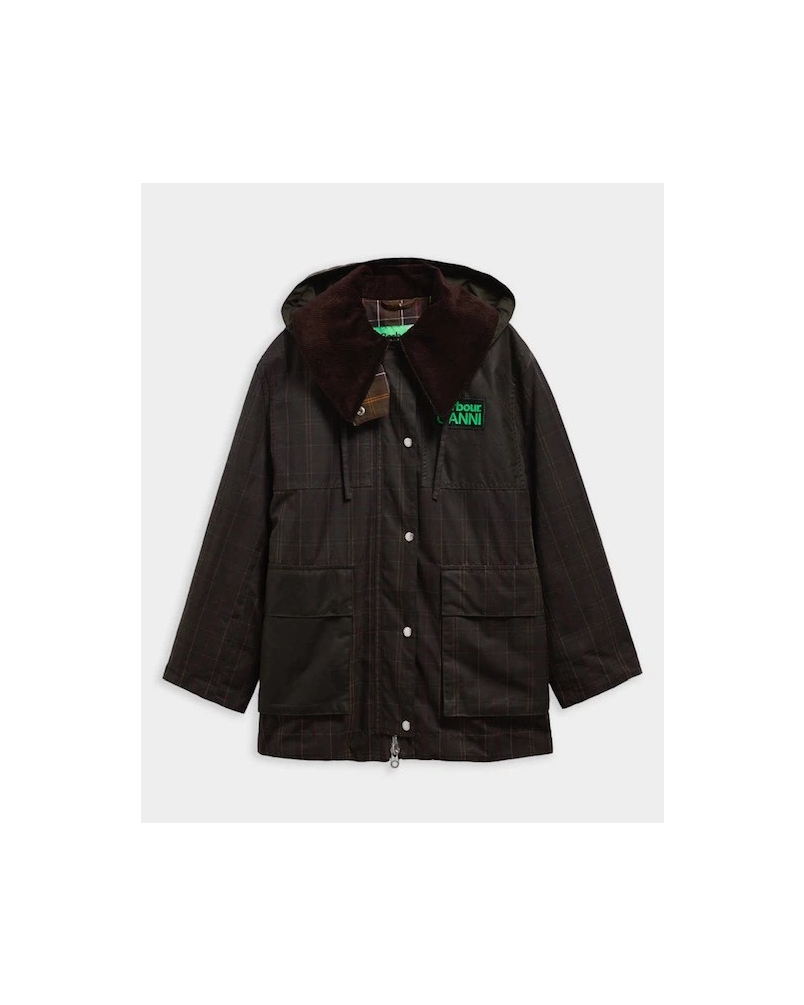 Barbour x GANNI tartan waxed duffle coat classic tartan/fern