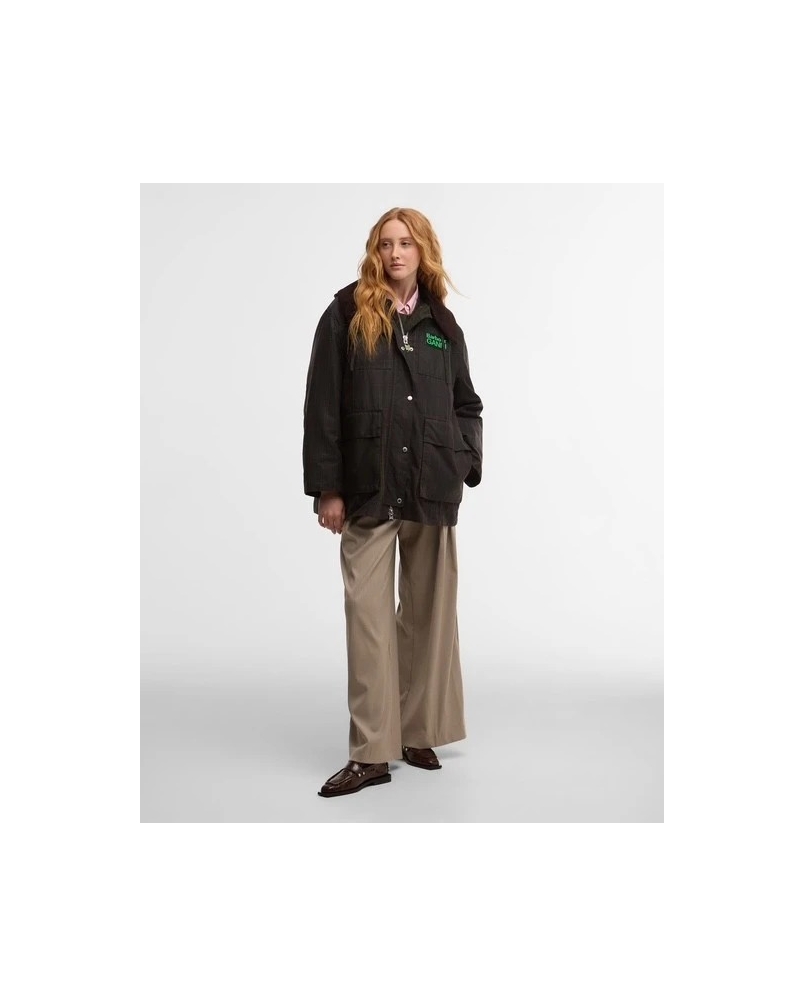 Barbour x GANNI tartan waxed duffle coat classic tartan/fern