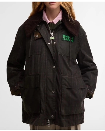 Barbour x GANNI tartan waxed duffle coat classic tartan/fern