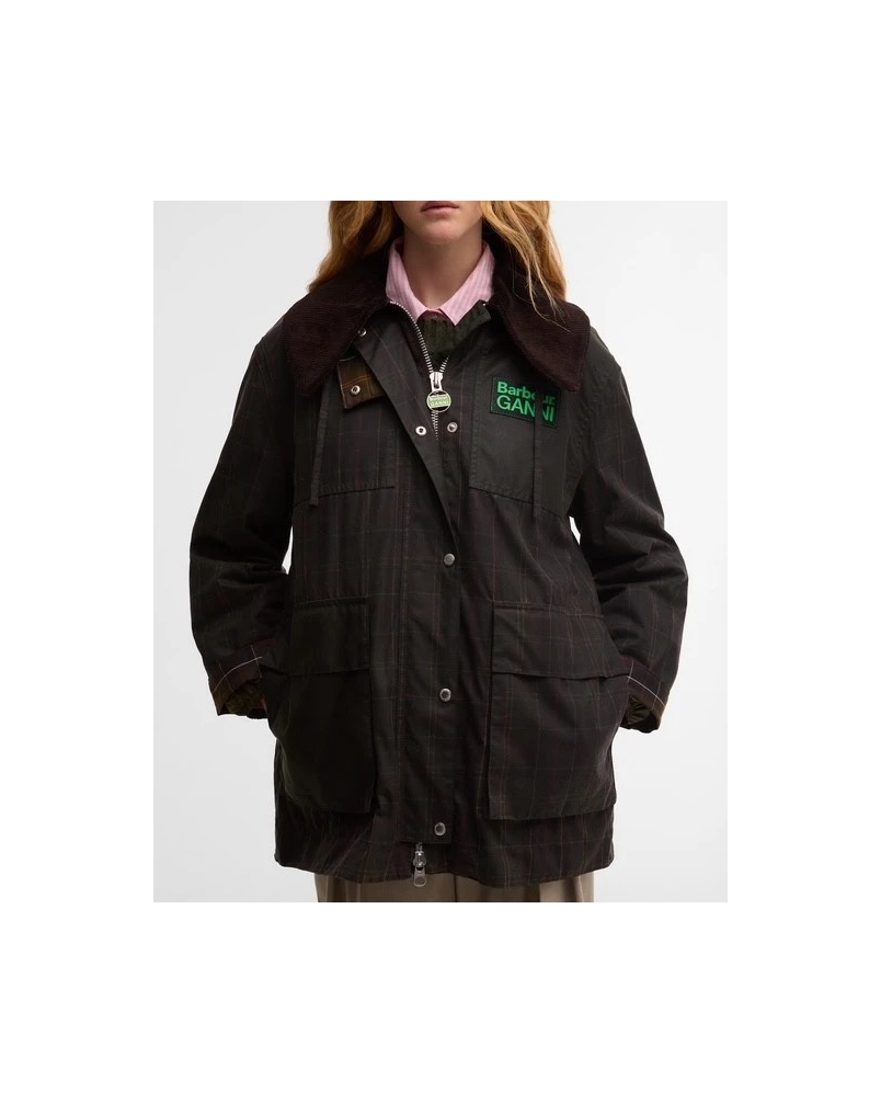 Barbour x GANNI tartan waxed duffle coat classic tartan/fern