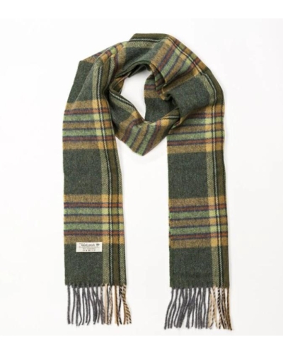 John Hanly Irish wool scarf dark green/mint/mustard check