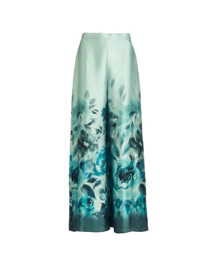 Swing Wide satin trousers with print mint green/teal green