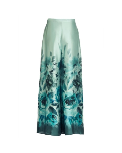 Swing Wide satin trousers with print mint green/teal green
