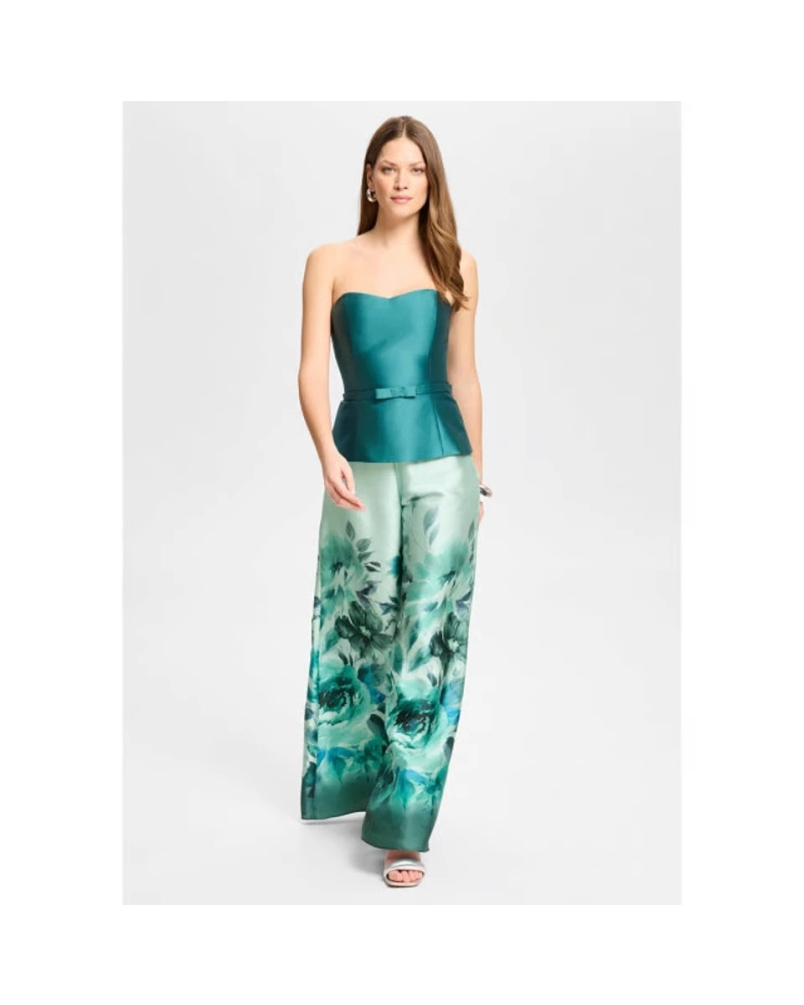 Swing Wide satin trousers with print mint green/teal green