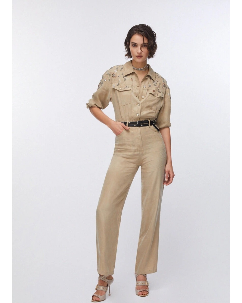 Liu Jo jumpsuit with bejewelled embroidery light ginger