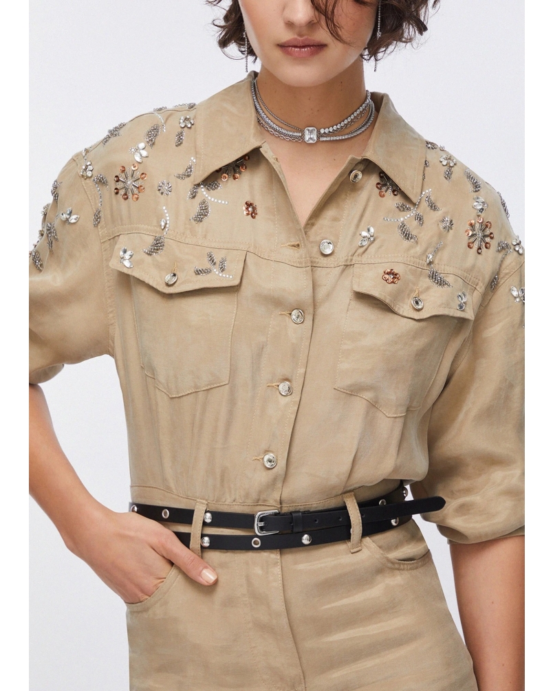 Liu Jo jumpsuit with bejewelled embroidery light ginger