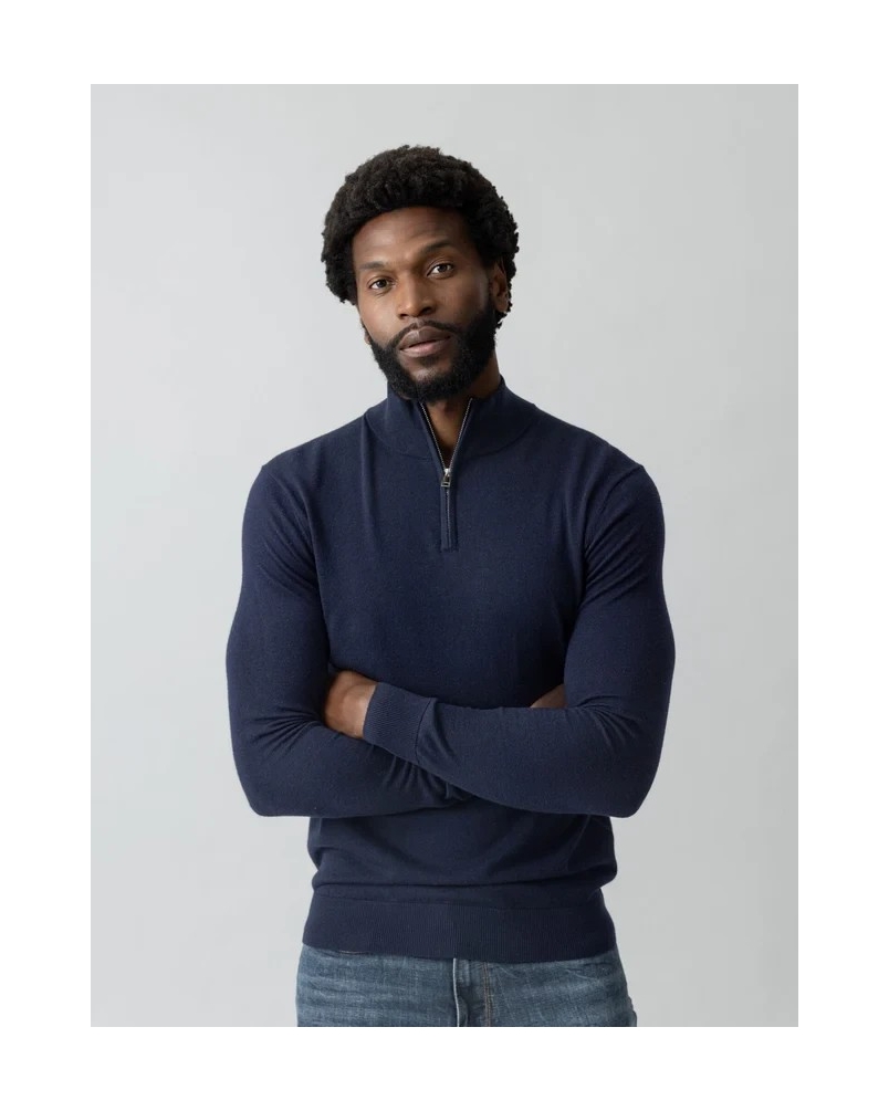 ADAM SOFT ZIP TURTLE NECK KNIT navy