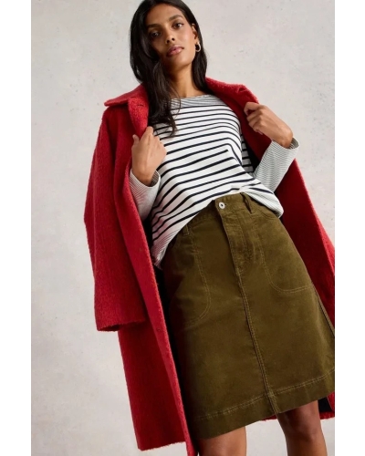 White Stuff Tia cord midi skirt khaki groen
