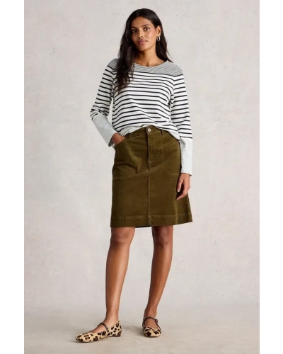 White Stuff Tia cord midi skirt khaki groen